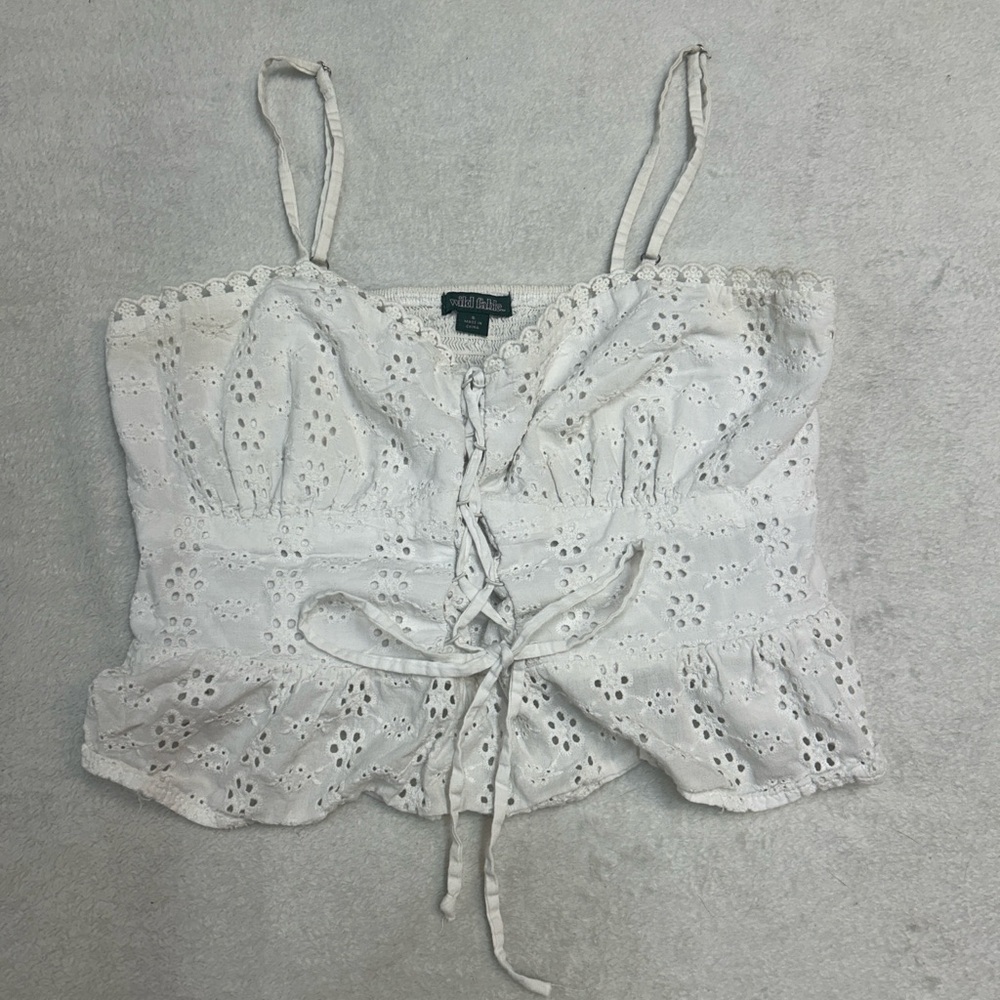White Eyelet Lace-Up Top